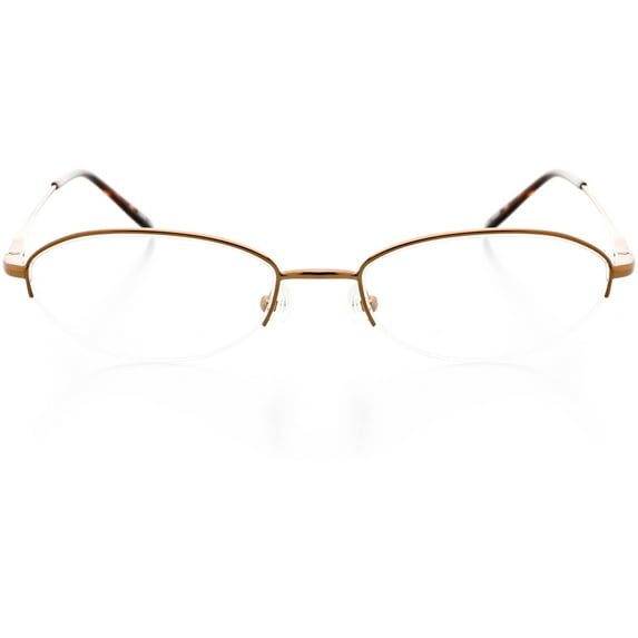 Unisex Optical Eyewear - Oval Shape, Metal Half Rim, Latte