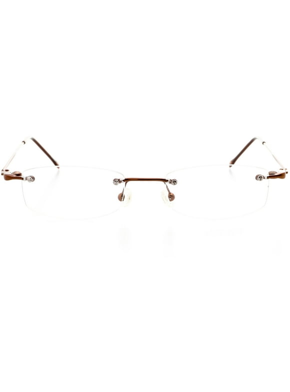 Unisex Optical Eyewear - Oval Shape, Metal Rimless, Shiny Bronze