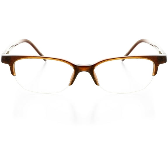 Unisex Optical Eyewear - Oval Shape, Plastic Half Rim, Brown Glow