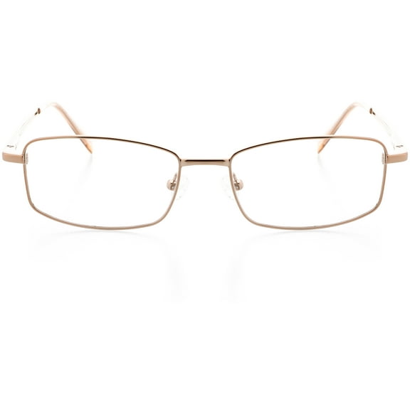 Unisex Optical Eyewear - Rectangle Shape, Metal Full Rim, Beige