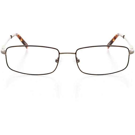 Unisex Optical Eyewear - Rectangle Shape, Metal Full Rim, Brushed Pewter