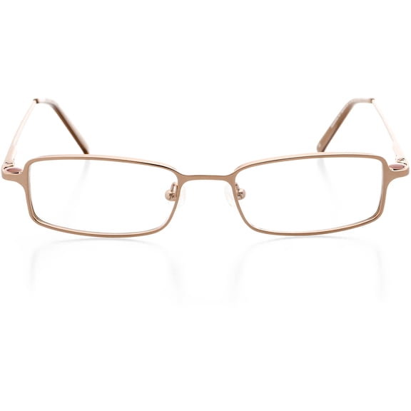 Unisex Optical Eyewear - Rectangle Shape, Metal Full Rim, Shiny Beige