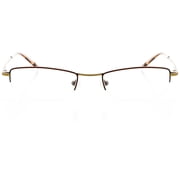 Unisex Optical Eyewear - Rectangle Shape, Metal Half Rim, Antique Gold Brown