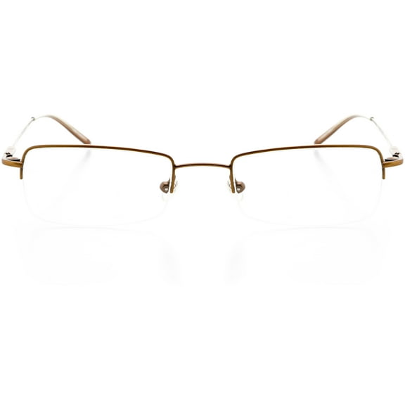 Unisex Optical Eyewear - Rectangle Shape, Metal Half Rim, Bronze