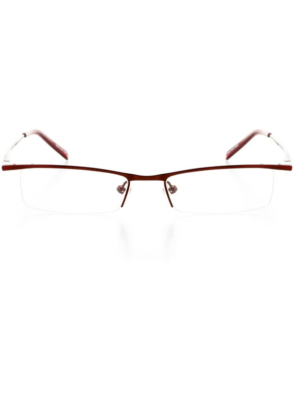 Unisex Optical Eyewear - Rectangle Shape, Metal Half Rim, Brushed Magenta