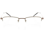 Unisex Optical Eyewear - Rectangle Shape, Metal Half Rim, Olive Brown