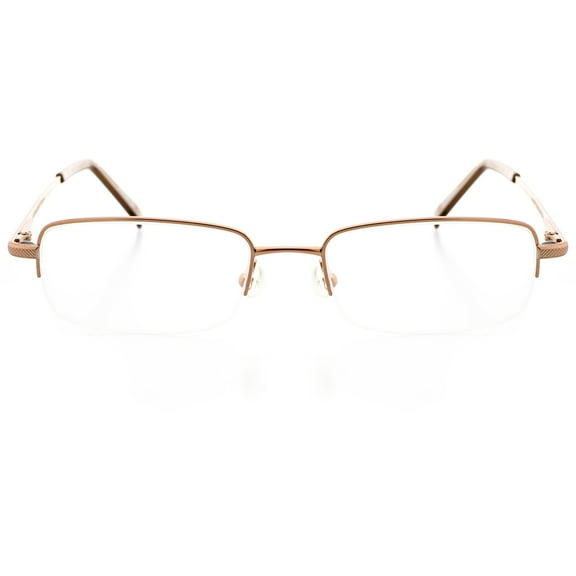 Unisex Optical Eyewear - Rectangle Shape, Metal Half Rim, Shiny Beige