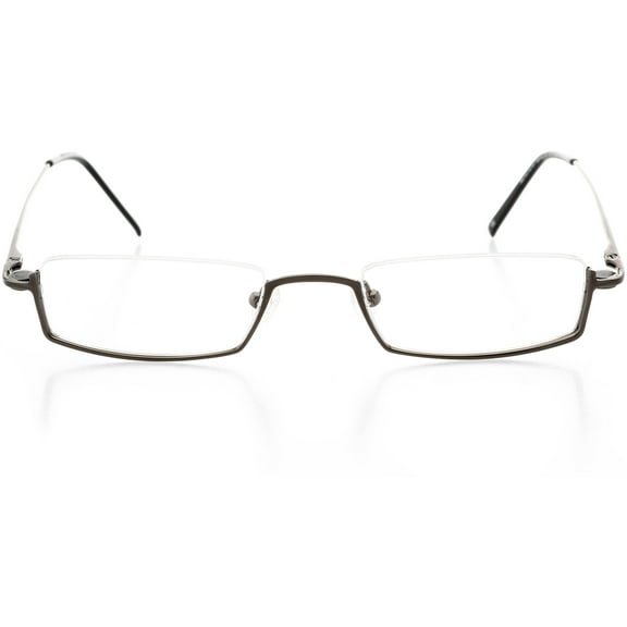 Unisex Optical Eyewear - Rectangle Shape, Metal Half Rim, Shiny Gunmetal