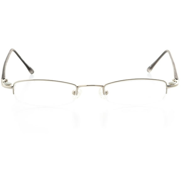 Unisex Optical Eyewear - Rectangle Shape, Metal Half Rim, Shiny Silver