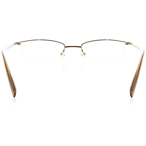 Unisex Optical Eyewear - Rectangle Shape, Metal Rimless, Shiny Pale Brown