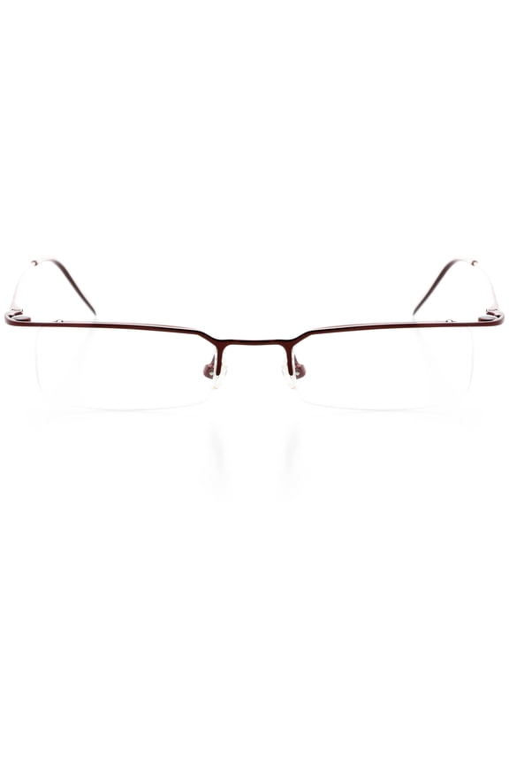 Unisex Optical Eyewear - Rectangle Shape, Metal Rimless, Wine