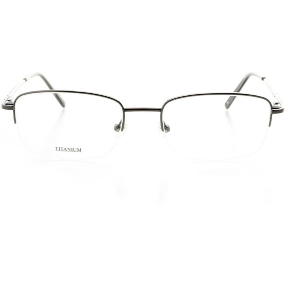 Unisex Optical Eyewear - Rectangle Shape, Titanium Half Rim, Matte Gunmetal Shiny Gunmetal