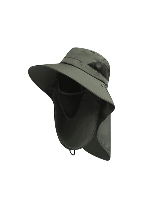 Unisex Outdoor Anti-UV Sun Protection Hat Wide Brim Lightweight Fishing Hat with Face Cover & Neck Flap Army Green Free Size