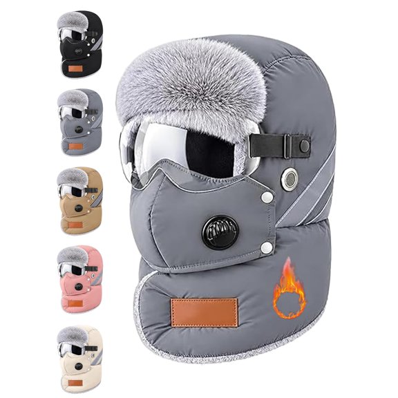 Unisex Outdoor Biking Hat with Goggles, Full Face Lined Earflap Hat with Thick Inner Lining, Windproof for Cold Weather Outdoor Windproof Hat for Cycling, Motorcycle, Skiing