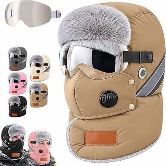 Unisex Outdoor Biking Hat With Goggles, Fleece Balaclava Neck Warmer (Multi Color)