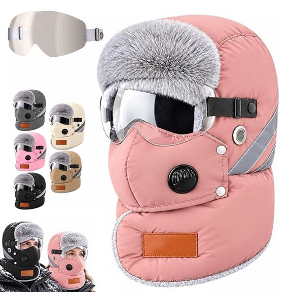 Unisex Outdoor Biking Hat with Goggles, 5-in-1 Fleece Balaclava Neck Warmer