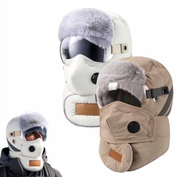 Unisex Outdoor Biking Hat with Goggles, 5-in-1 Fleece Hat Neck Warmer