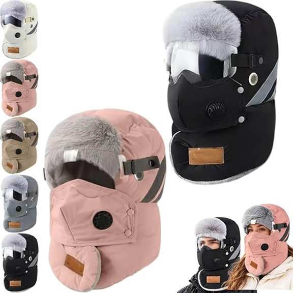 Unisex Outdoor Biking Hat with Goggles 5-in-1 Fleece Hat and Neck Warmer | Winter Fleece-Lined Full-Face Hood for Outdoor Sports