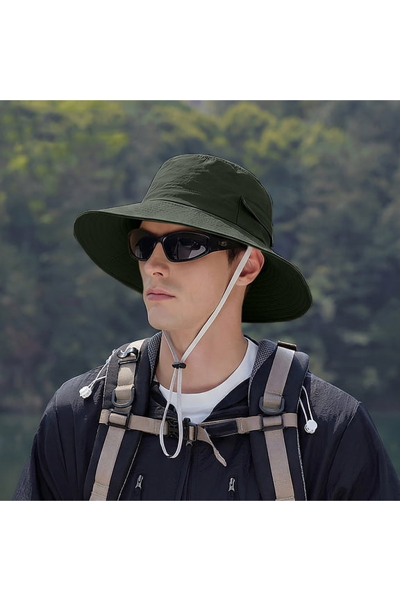 Unisex Outdoor Sun Hat with Compass, Waterproof Quick-Dry Wide Brim Bucket Hat, UPF 50+ Fishing Hat with Adjustable Chin Strap, Foldable Safari Hat for Hiking, Camping, Beach - Green