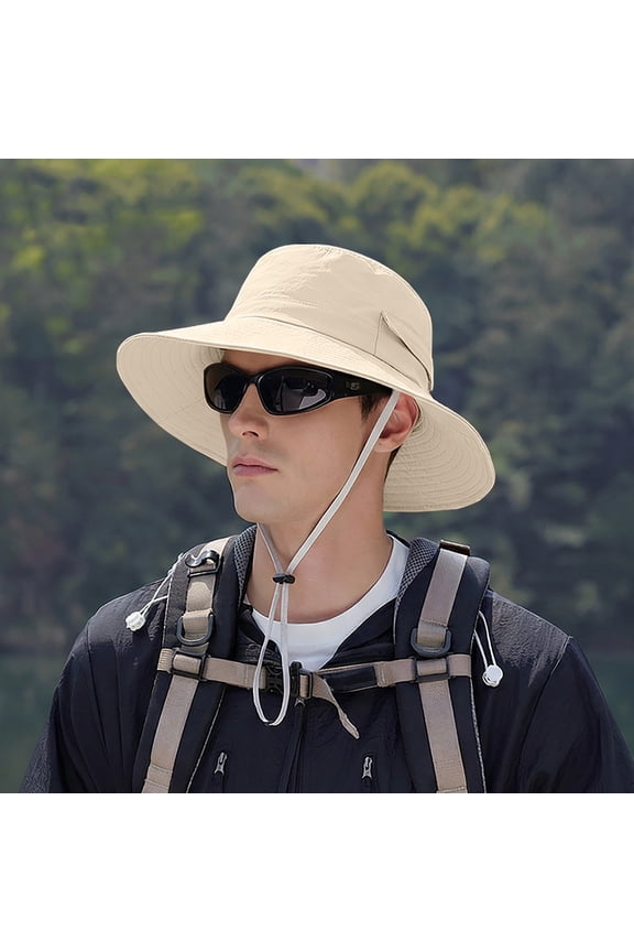 Unisex Outdoor Sun Hat with Compass, Waterproof Quick-Dry Wide Brim Bucket Hat, UPF 50+ Fishing Hat with Adjustable Chin Strap, Foldable Safari Hat for Hiking, Camping, Beach - Beige
