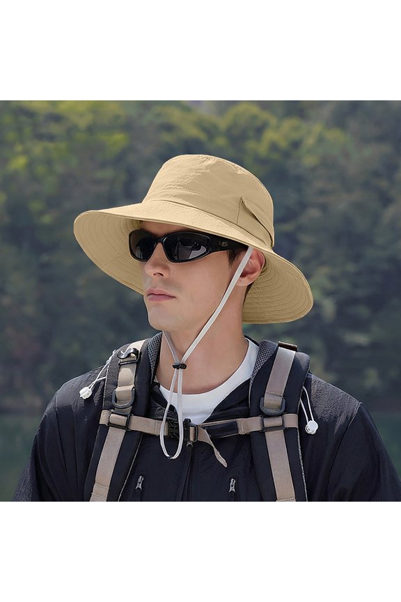 Unisex Outdoor Sun Hat with Compass, Waterproof Quick-Dry Wide Brim Bucket Hat, UPF 50+ Fishing Hat with Adjustable Chin Strap, Foldable Safari Hat for Hiking, Camping, Beach - Khaki