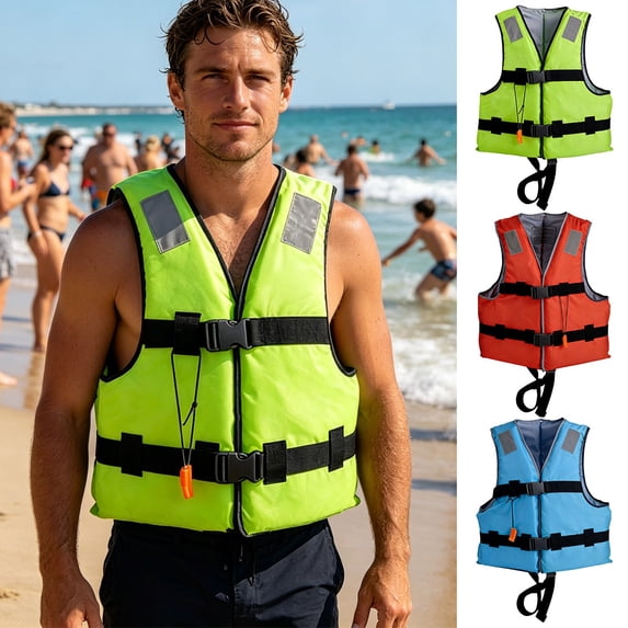 Unisex Outdoor Swim Life Jacket With Safety Strap and Whistle, Thickened Anti-sinking Flotation Vest for Swimming, Flood Prevention, Water Rescue and Outdoor Water Activity