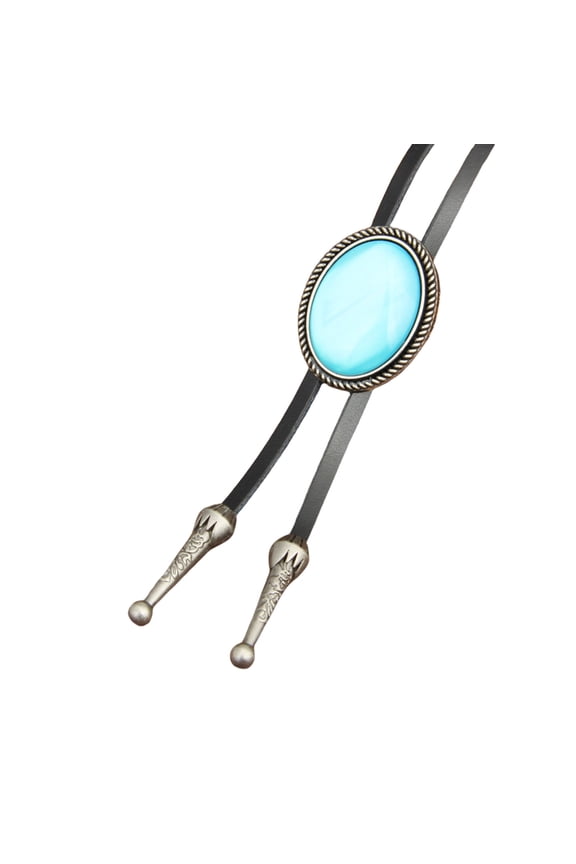 Unisex Oval Shape Stone Western Bolotie Artificial Leather Rope Necktie Necklace Shirt Collar Chain Jewelry Neckwear