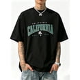 thumbnail image 1 of Unisex Oversized Black T-Shirt with Green California Graphic, Loose Fit Varsity Tee, 1 of 8