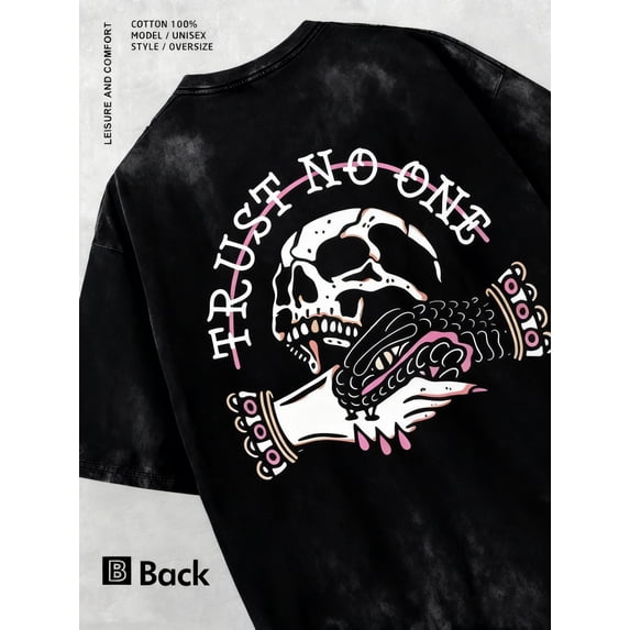 Unisex Oversized Graphic Skull Trust No One Handshake T-Shirt