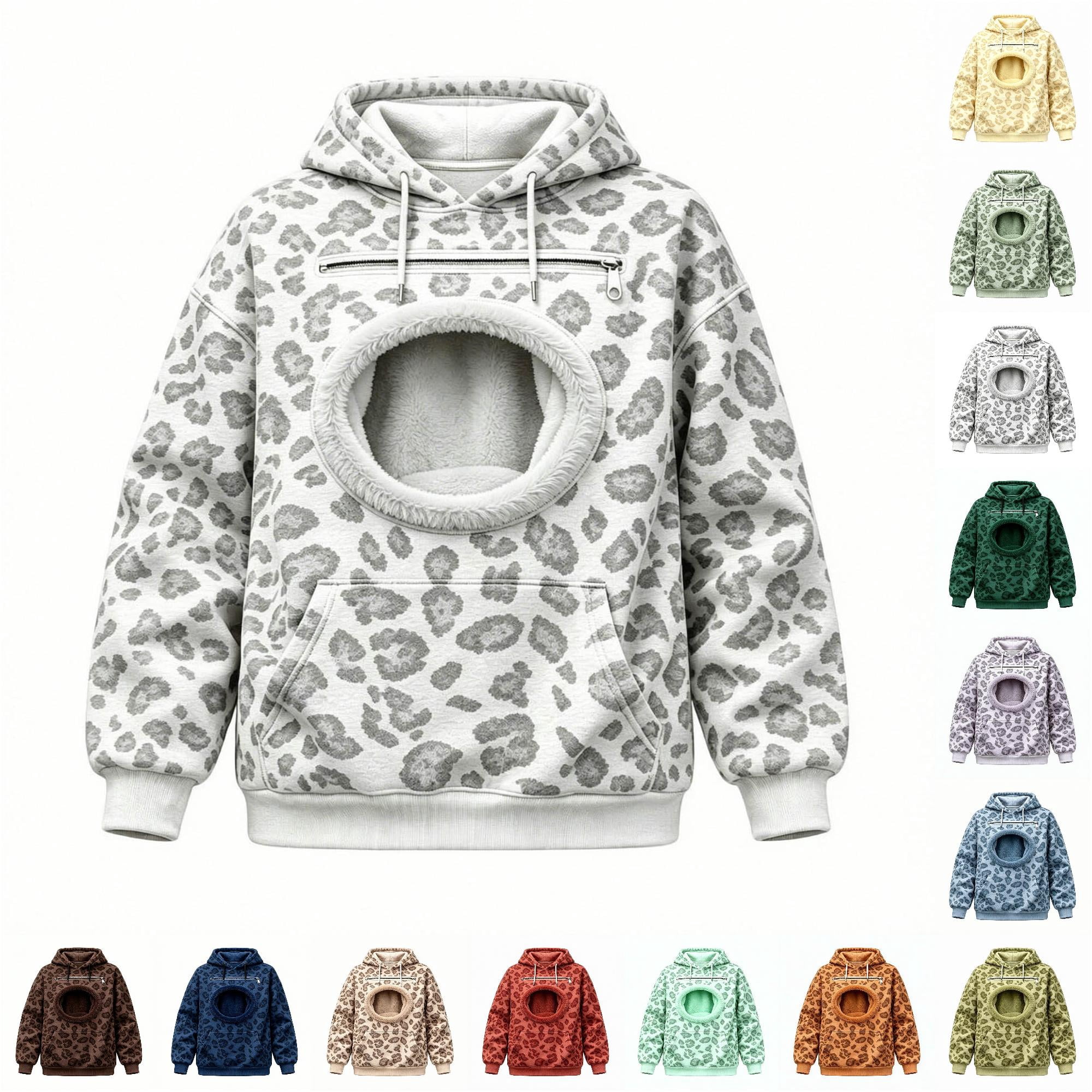Unisex Oversized Hoodie with Front Pet Carry Pouch Zip Up Sweatshirt ...