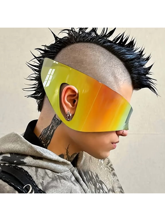 Unisex Oversized Rimless Wrap-Around Fashion Glasses, Punk Y2K Shield Eyewear, Fits Various Face Shapes, Ideal for Festivals, Concerts and Daily Wear