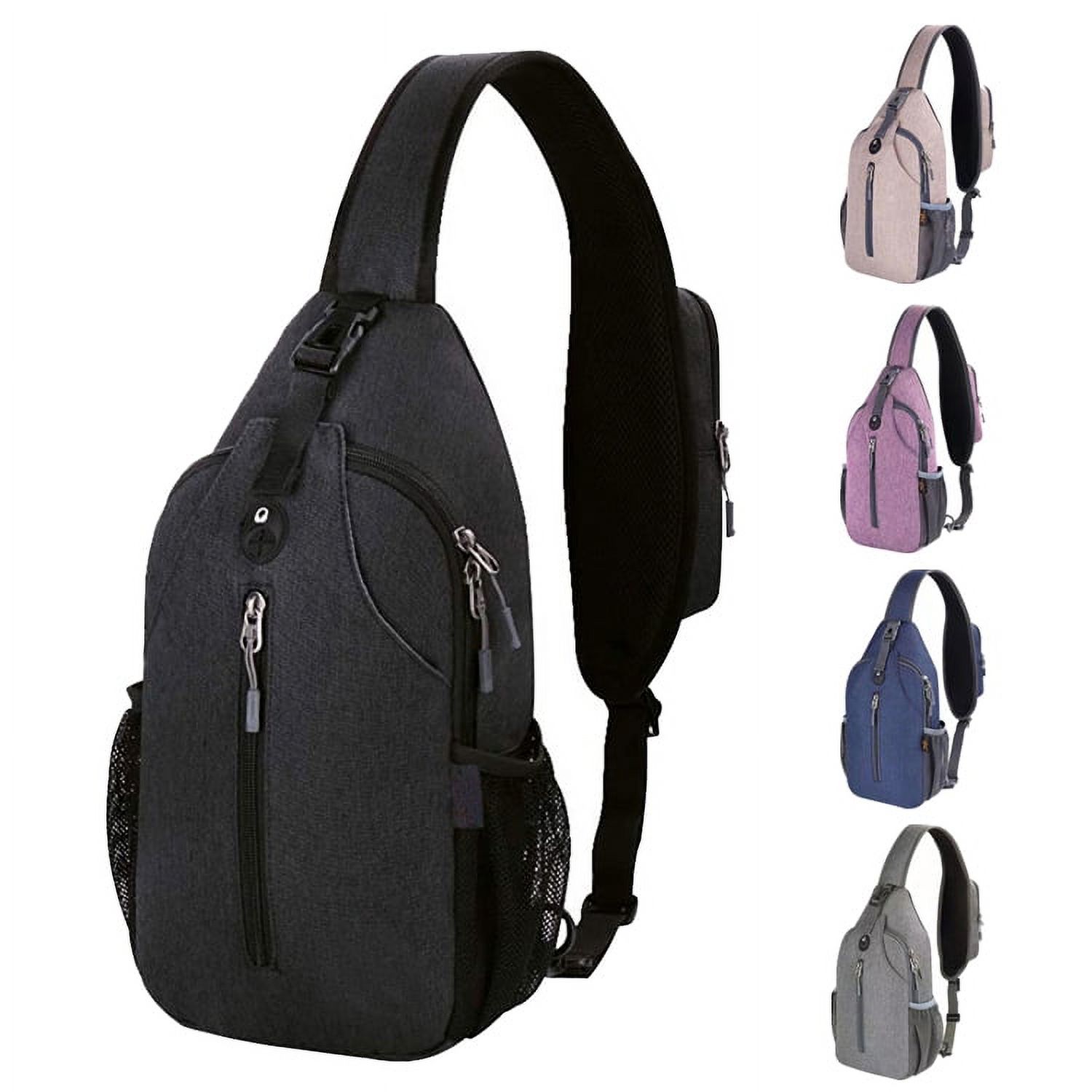 Unisex Oxford Chest Bag Sling Crossbody Bag with Headphone Hole,Black