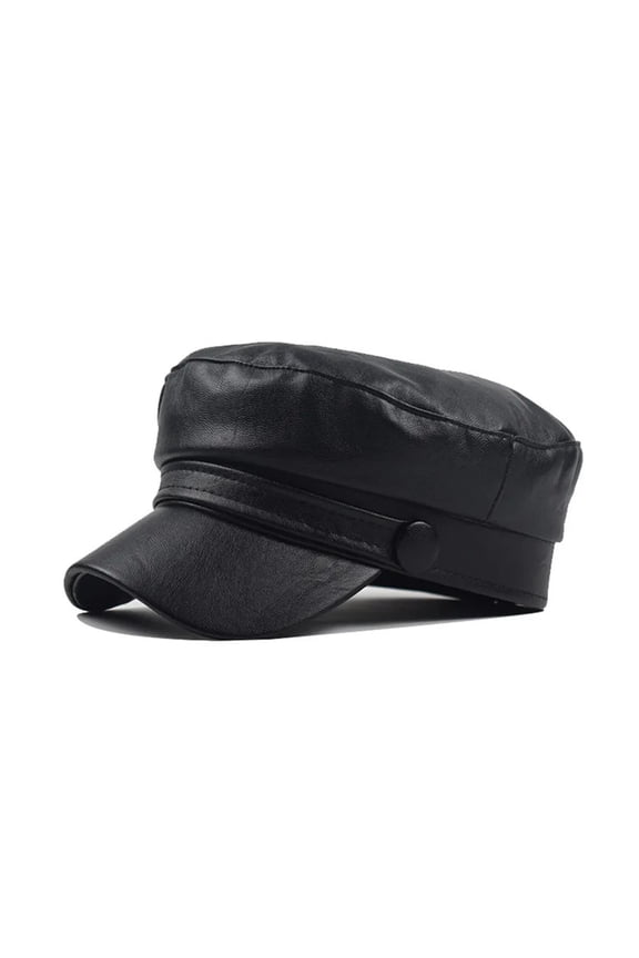 Unisex PU Leather Caps Spring Autumn Sailor Hats For Women Men Black Grey Flat Top Captain Cap Travel Cadet Hat ,Unisex