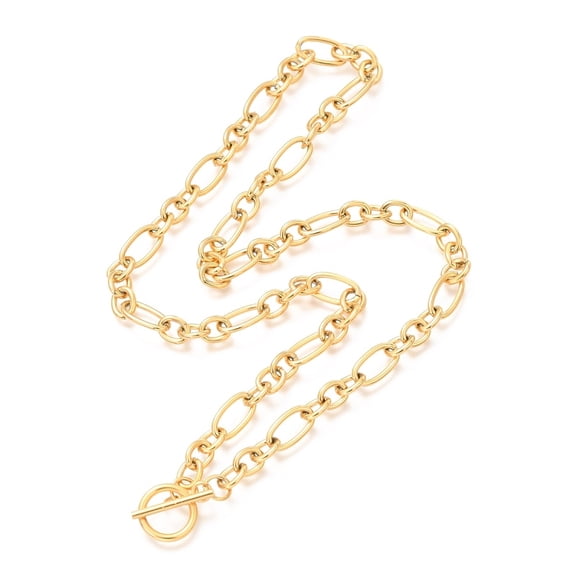 Unisex PVD Vacuum Plating 304 Stainless Steel Figaro Chain Necklaces Long-Lasting Plated with Toggle Clasps Golden 20.47 inch(52cm)