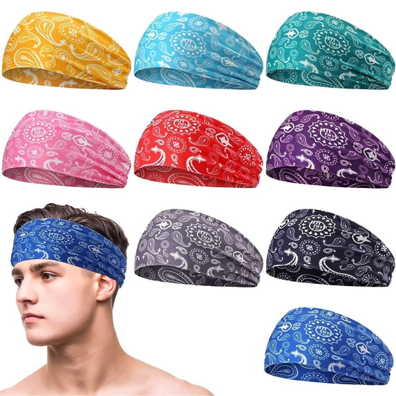 Unisex Paisley Sports Headbands with Moisture Wicking Fabric and Non-Slip Design Featuring Wide Elastic Bands D