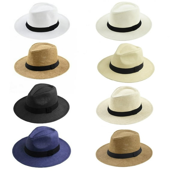 Unisex Panama Summer Beach Sun Hat Wide Brim Cap For Women Men