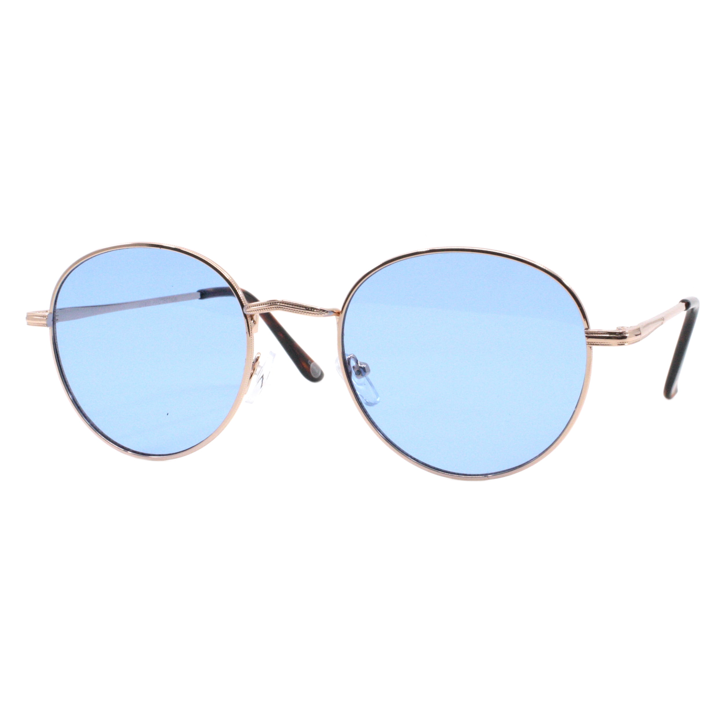 Unisex Panto Sunglasses Gold Metal Round Frame Blue Lens UV  display picture 1