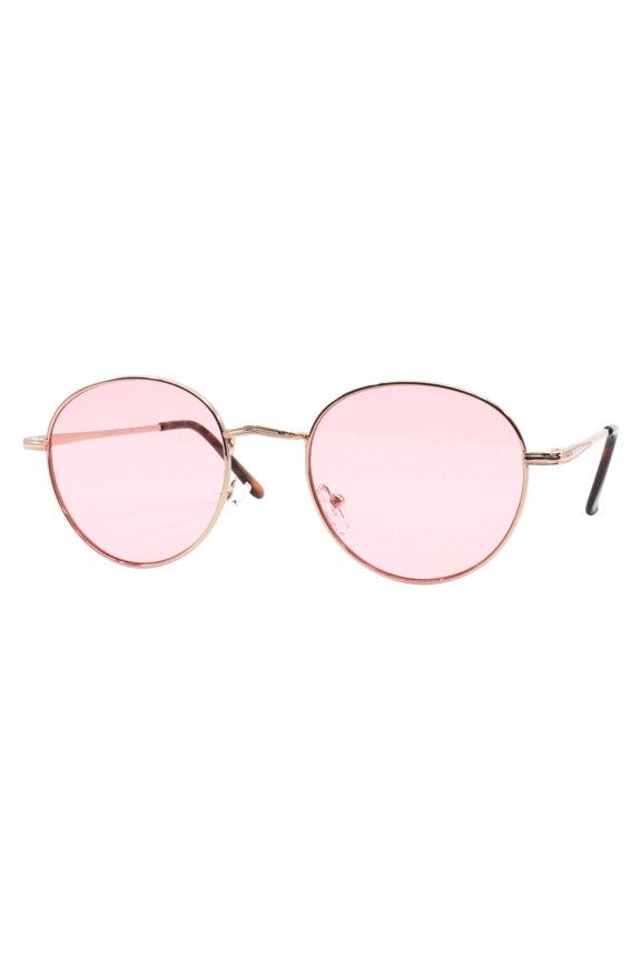Unisex Panto Sunglasses Gold Metal Round Frame Pink Lens UV 400