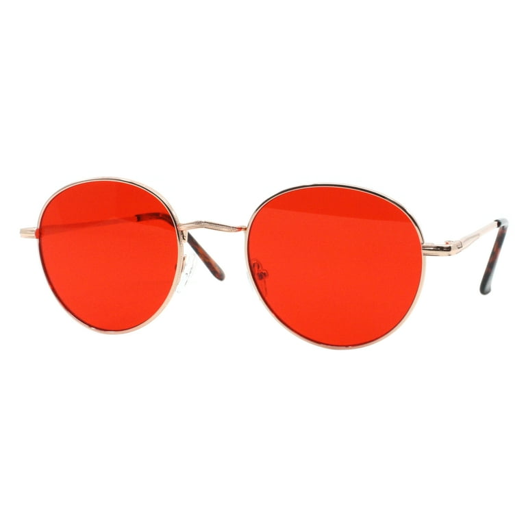 Unisex Panto Sunglasses Gold Metal Round Frame Red Lens UV 400