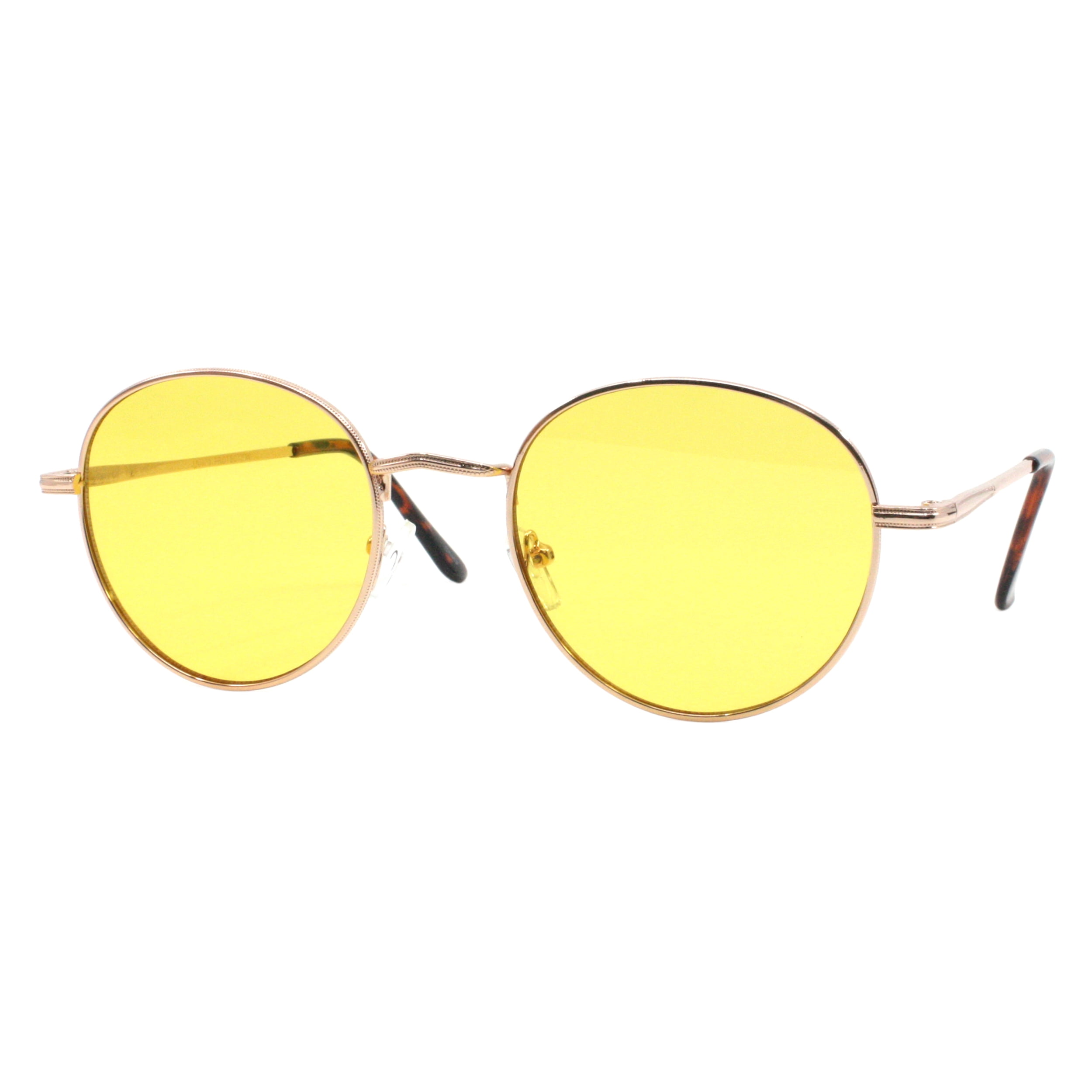 Unisex Panto Sunglasses Gold Metal Round Frame Yellow Lens 