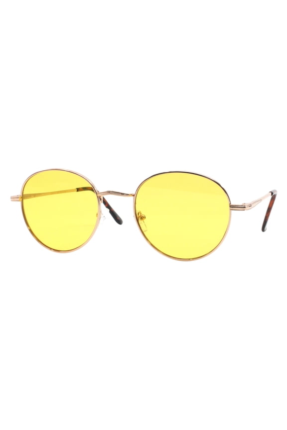 Unisex Panto Sunglasses Gold Metal Round Frame Yellow Lens UV 400