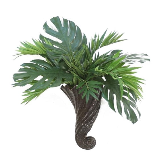 Unisex Parlor Palm with Springeri in Swirl Cornucopia Sconce - Green