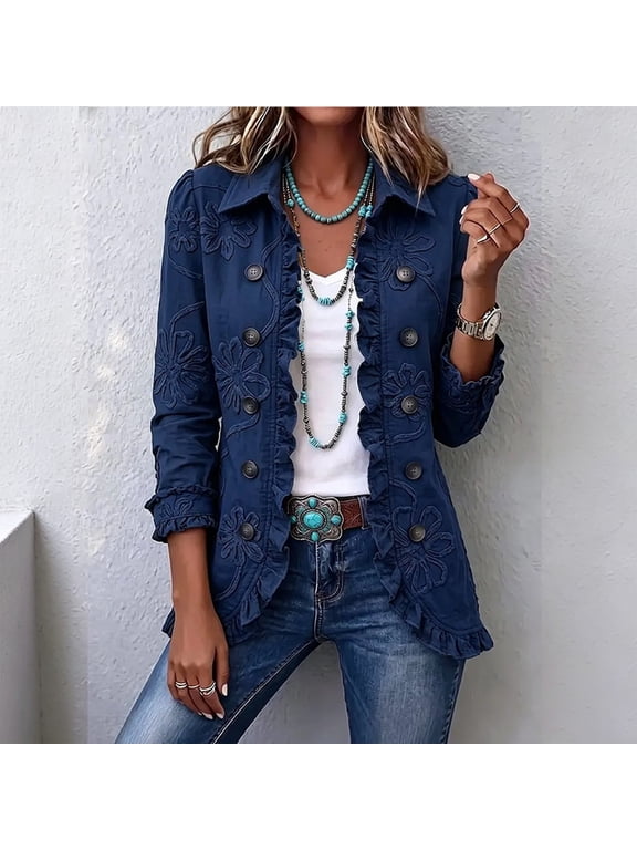 Unisex Patchwork Print Jacket Plus Size Coat for Everyday Wear Outdoor Activities Casual Style(Blue,S)