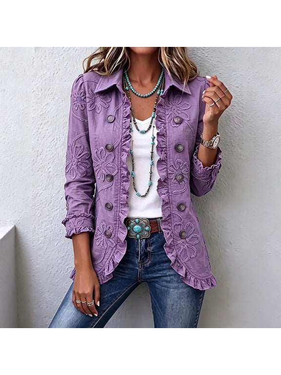 Unisex Patchwork Print Jacket Plus Size Coat for Everyday Wear Outdoor Activities Casual Style(Purple,M)