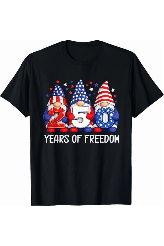 Unisex Patriotic American Flag 250 Years Freedom Gnomes T-Shirt