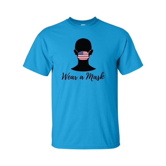 Unisex Patriotic Wear A Mask American Flag Face Mask Short Sleeve T-Shirt-Sapphire-4xl