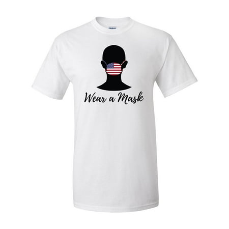 Unisex Patriotic Wear A Mask American Flag Face Mask Short Sleeve T-Shirt-White-large