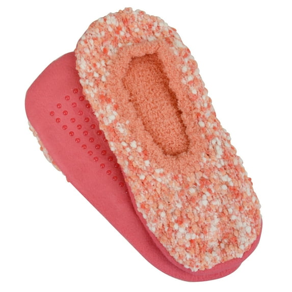 Unisex Peach Fuzzy Nubby Polyester Footie Slippers, One Size