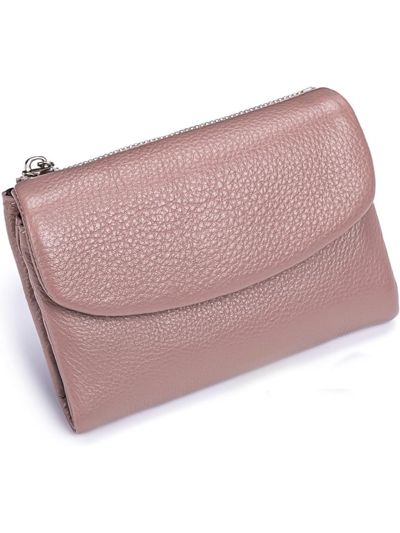 Unisex Pebble Leather Wallet – Compact Purse With Card Slots, Full-Grain Leather, Genuine Leather Small Wallets For Women (Pink)