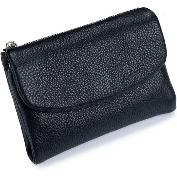 Unisex Pebble Leather Wallet, Short Genuine Leather Purse for Coins and Cards, Multicolor Clutch for Women, Card Holder & Coin Purse (Black)
